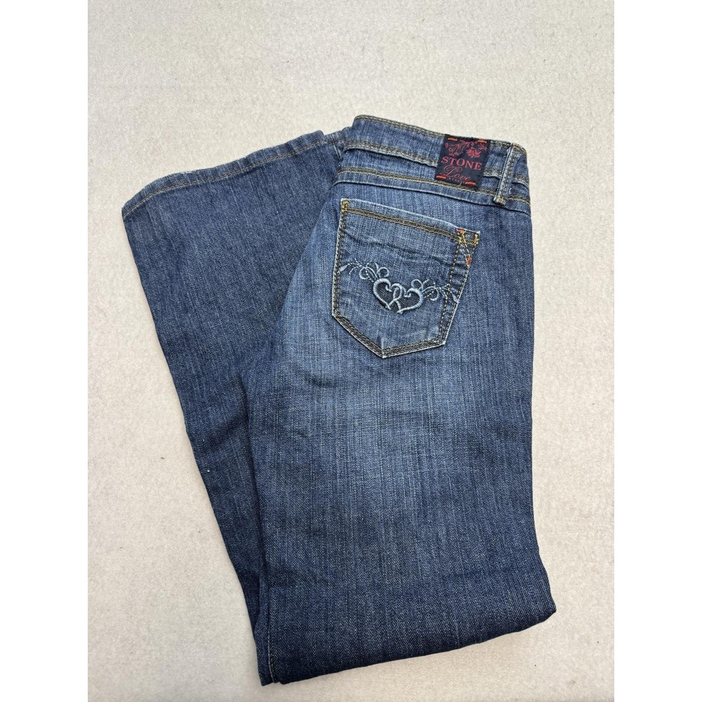 Stone Love Jeans Womens 3 Blue Medium Wash Low Rise Flare Embroidered‎ Denim